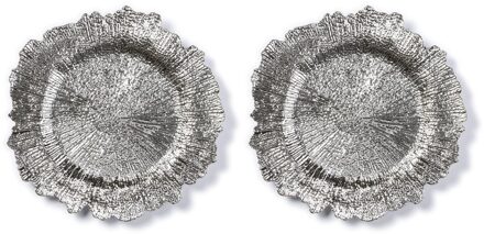 Diner onderborden - 2x - zilver - kunststof - 33 cm - dineren