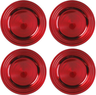 Diner onderborden - 4x - rood - structuur - kunststof - 33 cm - rond - dineren