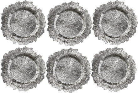 Diner onderborden - 6x - zilver - kunststof - 33 cm - dineren