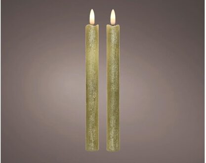 Dinerkaarsen - 2 stuks - LED - glitter - goud - 24 cm - LED kaarsen Goudkleurig