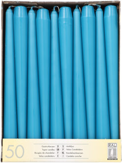 Dinerkaarsen - 50x stuks - turquoise - 25 cm - Dinerkaarsen Blauw