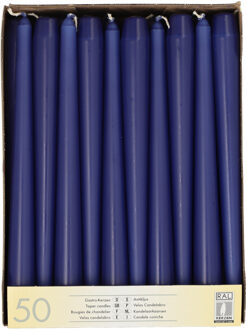 Dinerkaarsen/kandelaarkaarsen - 50x stuks - Blauw - Gotisch- 25 cm - Tafel decoratie kaarsen