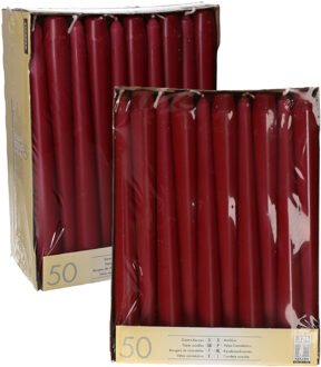 Dinerkaarsen/kandelaarkaarsen Mega pack - 100x stuks - donker rood - Gotisch - 25 cm