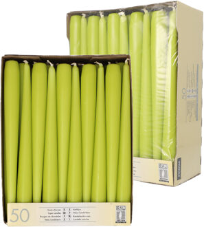 Dinerkaarsen/kandelaarkaarsen Mega pack - 100x stuks - lime groen - Gotisch - 25 cm