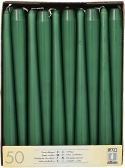 Dinerkaarsen/kandelaarkaarsen Mega pack - 50x stuks - donkergroen - Gotisch - 25 cm