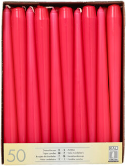 Dinerkaarsen/kandelaarkaarsen Mega pack - 50x stuks - fuchsia roze - Gotisch - 25 cm