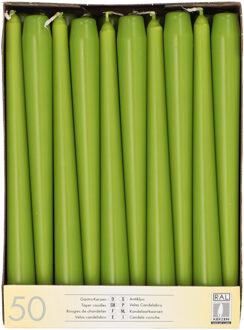 Dinerkaarsen/kandelaarkaarsen Mega pack - 50x stuks - olijfgroen - Gotisch - 25 cm
