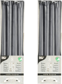 Dinerkaarsen/kandelaarkaarsen Nordic - 16x stuks - zilvergrijs - Gotisch - 25 cm