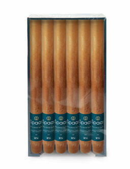 Dinerkaarsen rustiek - cognac - 12x - 25 cm - 10 branduren - huishoudkaarsen