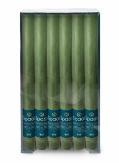 Dinerkaarsen rustiek - donkergroen - 12x - 25 cm - 10 branduren - huishoudkaarsen