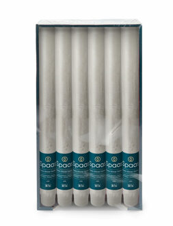 Dinerkaarsen rustiek - lichtgrijs - 12x - 25 cm - 10 branduren - huishoudkaarsen