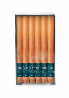 Dinerkaarsen rustiek - oranje - 12x - 25 cm - 10 branduren - huishoudkaarsen