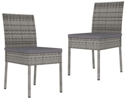 Dining Chair Set - Poly Rattan - Gray - 57x44x88 cm - 2x Seat Cushion Grijs