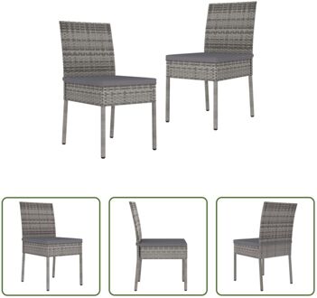 Dining Chair Set - Poly Rattan - Gray - 57x44x88 cm - 2x Seat Cushion Grijs