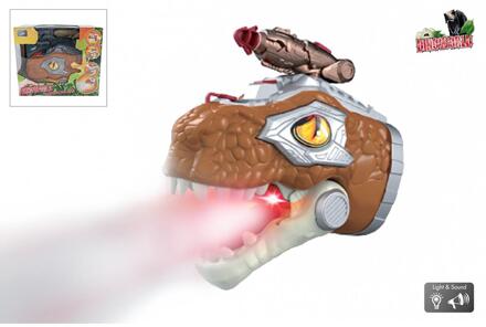 Dino handpop met stoom en L+G 17cm bruin