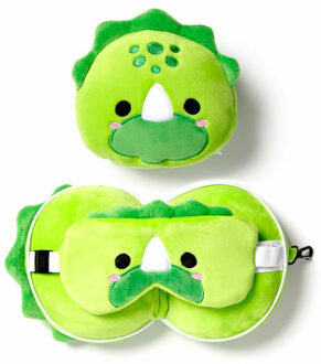 Dino knuffel/reiskussen/slaapmasker - 2-in1 set - kinderen