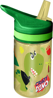 Dino World Crazy Dino drinkfles/drinkbeker/bidon met drinktuitje - groen - kunststof - 400 ml