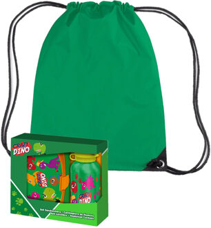 Dino World Crazy Dino lunchbox set voor kinderen - 3-delig - groen - kunststof - incl. gymtas/schooltas - Lunchboxen