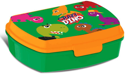 Dino World Crazy DinoA broodtrommel/lunchbox voor kinderen - groen - kunststof - 20 x 10 cm - Lunchboxen