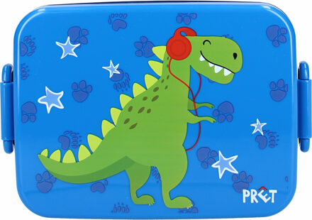 Dino World Pret Dino broodtrommel/lunchbox voor kinderen - blauw - kunststof - 16 x 13 cm - Lunchboxen