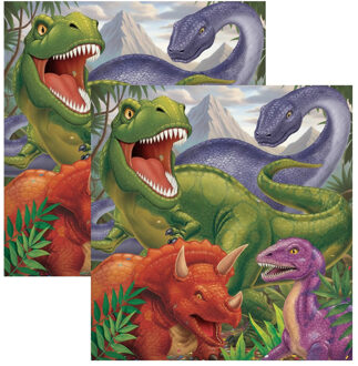 Dinosaurus dieren thema - tafel servetten - 33 x 33 cm - 32x stuks - papier - wegwerp