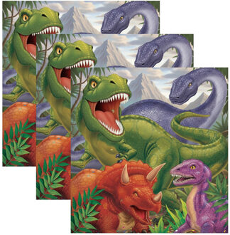 Dinosaurus dieren thema - tafel servetten - 33 x 33 cm - 48x stuks - papier - wegwerp