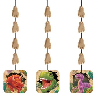 Dinosaurus feest thema hangdecoraties 3x stuks - Hangdecoratie Multikleur