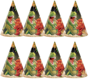 Dinosaurus thema feesthoedjes - 8x - papier/karton - Dino kinderfeestje