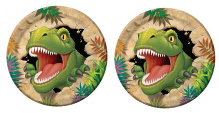 Dinosaurus thema kinderfeestje - 16x stuks - gebak - diner bordjes - 23 cm - Feestartikelen - karton