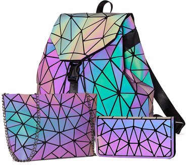 Diomo 2022 Vrouwen Rugzak Set Lichtgevende Geometrische Pailletten Tassen Voor Dames Bagpack Reflecterende Holografische Zakken