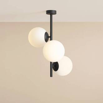Dione plafondlamp, opaal/zwart, 3-lamps zwart, opaalwit