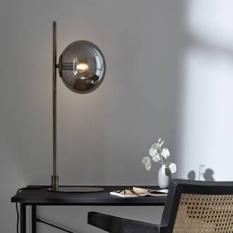 Dione tafellamp, messing/rookgrijs, glas, ijzer messing, rookgrijs