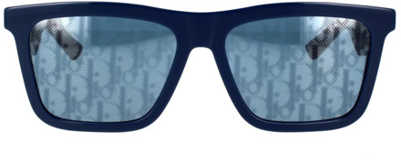 Dior Blauwe vierkante zonnebril met spiegelende zilveren lenzen Dior , Blue , Unisex - 56 MM