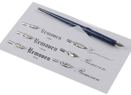 Dip Pen Hout Handgemaakte Kalligrafie Nib Houder Set Met 6 Nib Voor Beoefenen Verschillende Lettertypen Dip Pennen Schrijven Levert Pen Blauw