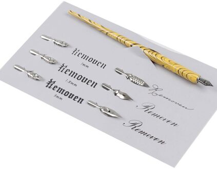 Dip Pen Hout Handgemaakte Kalligrafie Nib Houder Set Met 6 Nib Voor Beoefenen Verschillende Lettertypen Dip Pennen Schrijven Levert Pen geel