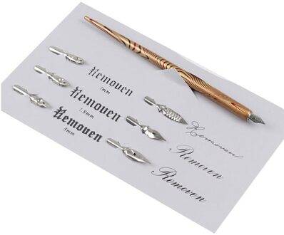 Dip Pen Hout Handgemaakte Kalligrafie Nib Houder Set Met 6 Nib Voor Beoefenen Verschillende Lettertypen Kantoorbenodigdheden School Dip Pennen Goud