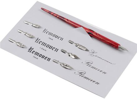 Dip Pen Hout Handgemaakte Kalligrafie Nib Houder Set Met 6 Nib Voor Beoefenen Verschillende Lettertypen Kantoorbenodigdheden School Dip Pennen Rood