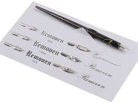 Dip Pen Hout Handgemaakte Kalligrafie Nib Houder Set Met 6 Nib Voor Beoefenen Verschillende Lettertypen Kantoorbenodigdheden School Dip Pennen zwart goud
