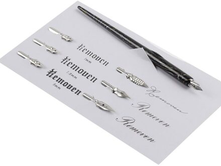Dip Pen Hout Handgemaakte Kalligrafie Nib Houder Set Met 6 Nib Voor Beoefenen Verschillende Lettertypen Kantoorbenodigdheden School Dip Pennen zwart