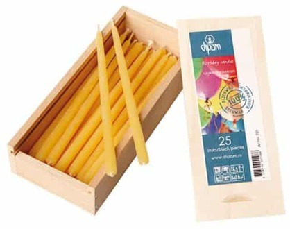 Dipam Bijenwas Taartkaarsjes in Houten Kistje - 25 kaarsen