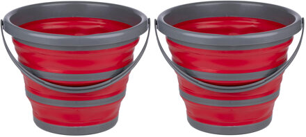 Dirt Devil inklapbare emmer - 2x - rood/grijs - 10 liter - opvouwbaar - Emmers