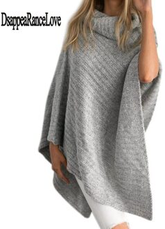Disappearancelove Grote size vrouwen truien Europa en Amreica winter mode wind onregelmatige Coltrui trui shawl Grijs