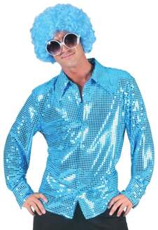 Disco blouse paillet aqua Blauw