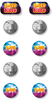 Disco eighties thema hangende slinger - 2x - discoballen - 150 cm - karton