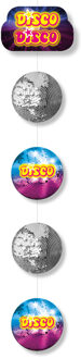 Disco eighties thema hangende slinger - discoballen - 150 cm - karton - versiering/feestartikelen - Hangdecoratie Multikleur