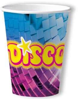 Disco feest wegwerp bekertjes - 10x - 250 ml - karton - jaren 80/disco themafeest - Feestbekertjes Paars