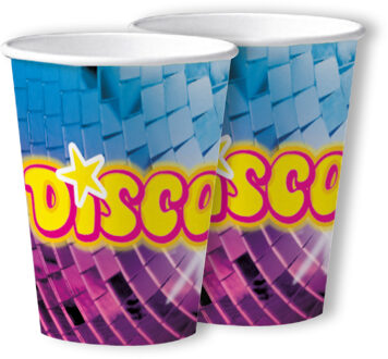 Disco feest wegwerp bekertjes - 30x - 250 ml - karton - jaren 80/disco themafeest