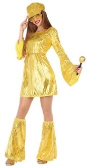 Disco glitters verkleed pak/jurk/kostuum - Goud - Dames - met pailletten - Seventies stijl - One size;;;