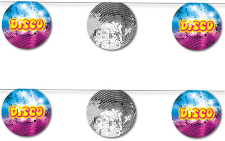 Disco/jaren 80 thema vlaggenlijn feestslinger - 2x - discobal - karton - 350 cm
