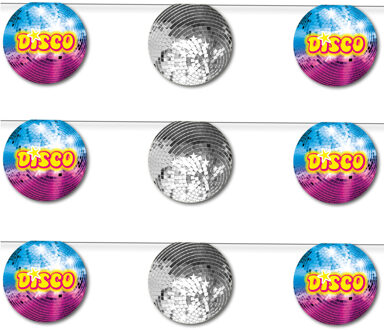 Disco/jaren 80 thema vlaggenlijn feestslinger - 3x - discobal - karton - 350 cm